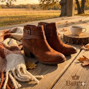 Born Payton Suede Leather Strappy Ankle Boots Rust Brown Size 9
